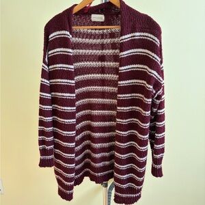 Dreamers Burgundy and White Striped Cardigan